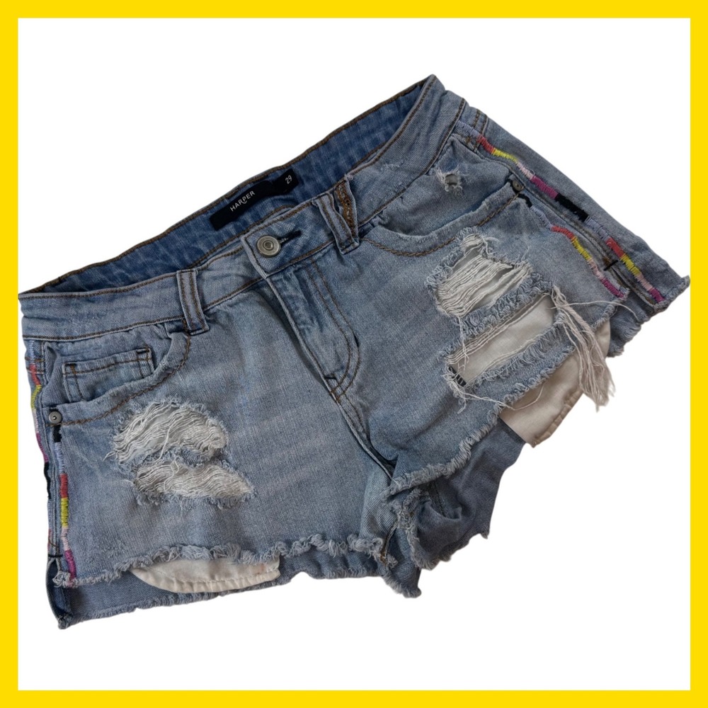 HARPER Women's Distressed Denim Shorts Size 29 Rainbow‎ Trim Casual
